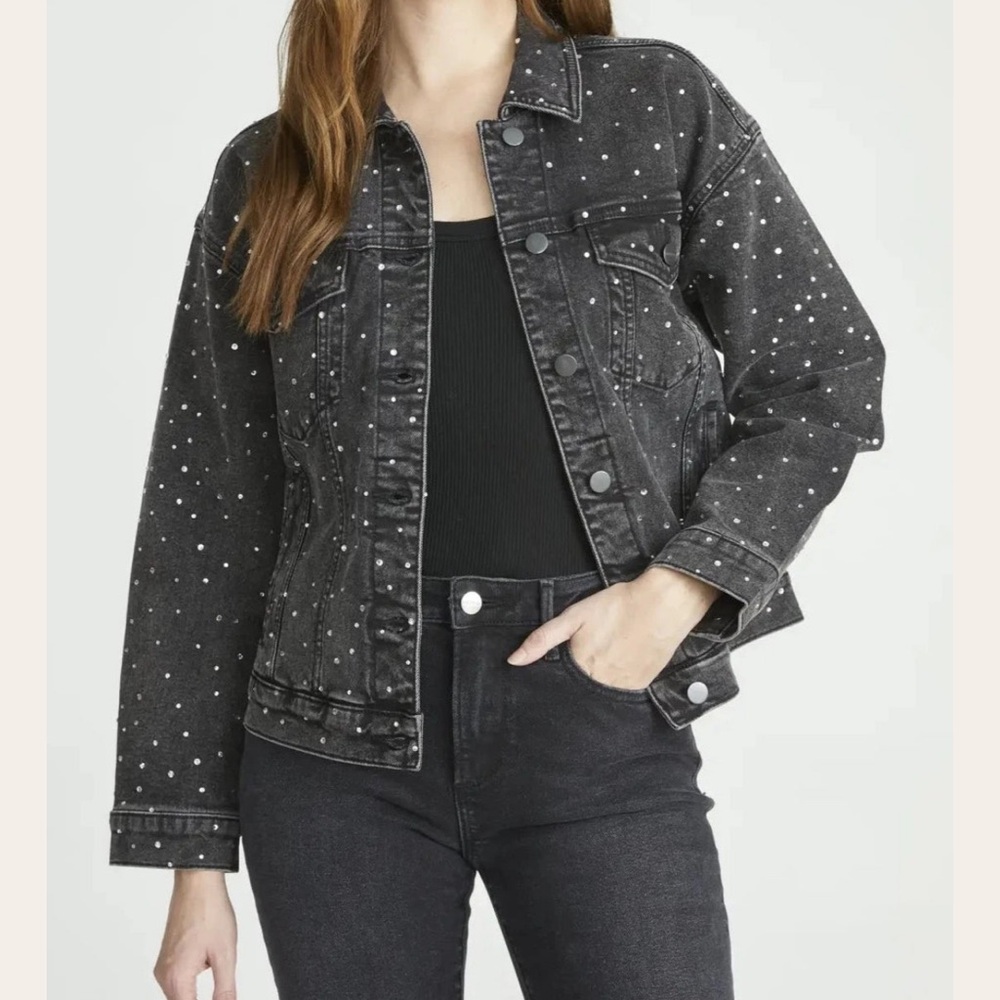 NWT Driftwood Black After Party Jean Jacket with Rhinestones XS $168